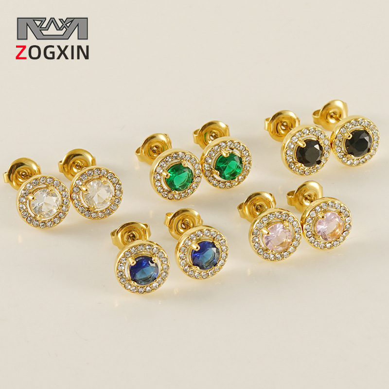 Pendientes de circón de acero de titanio de estilo europeo y americano hembra 18K de acero inoxidable de doble capa pendientes de diamantes de nicho de diseño de alto grado pendientes