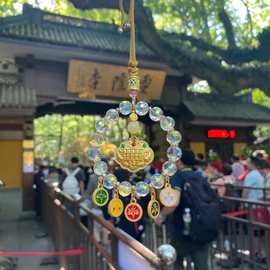 杭州灵隐五路财神车挂五彩算盘锁高档车饰平安纳福招财汽车挂件