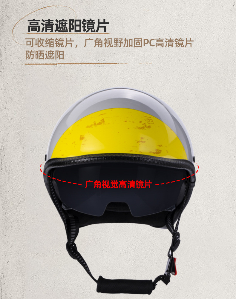 Electric Motorcycle Helmet Retro Cruise Car Scoop Helmet Half Helmet Battery Car Helmet Summer Lightweight Four-Season Helmet for Men and Women