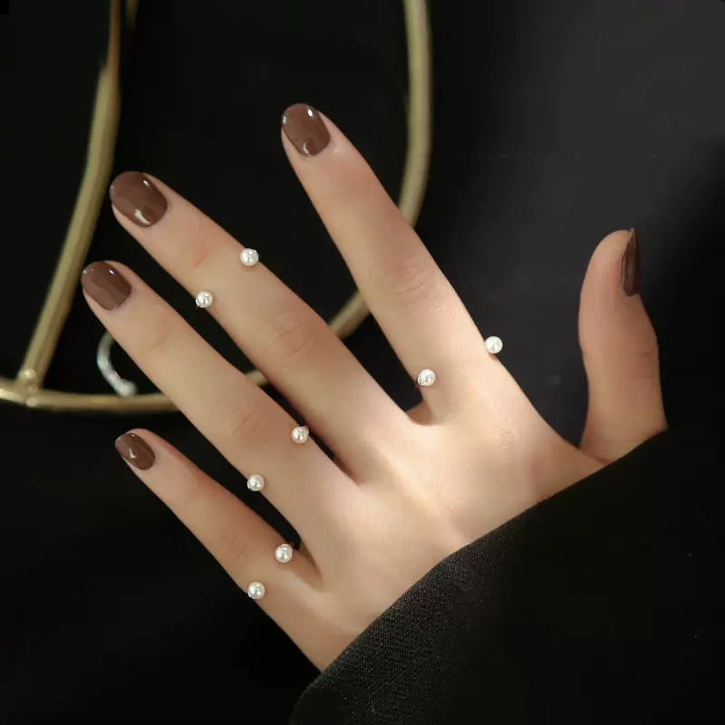 微笑珍珠戒指女叠戴关节尾戒字母U形开口指环简约ins风网红潮学生