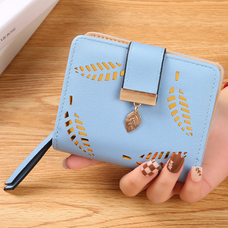 New Women's Wallet Women's Bag Short Clutch Bag Fashion Hollow Leaves Zipper Buckle Cross-border Trendy Change