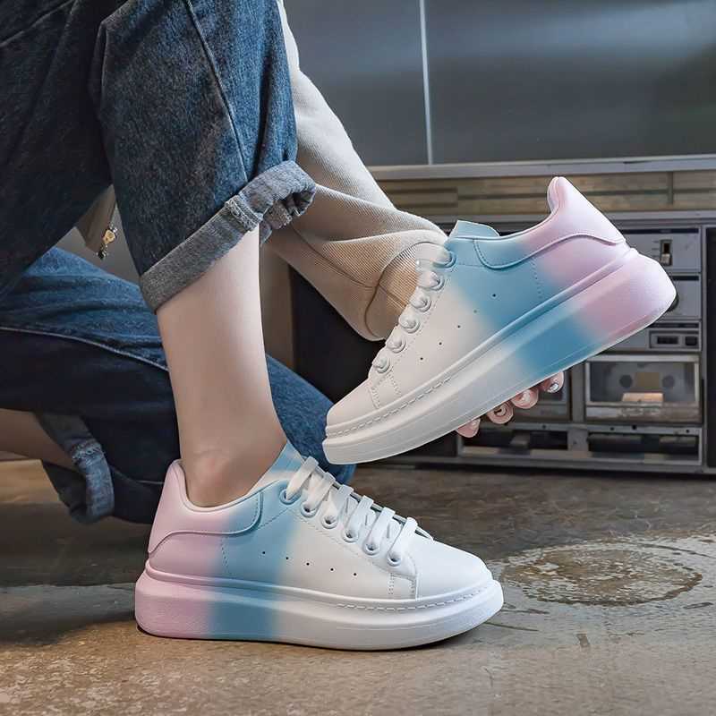 Autumn New Korean style versatile white shoes women's colorful little Kun platform casual sneaker gradient Internet celebrity leather surface Fashion