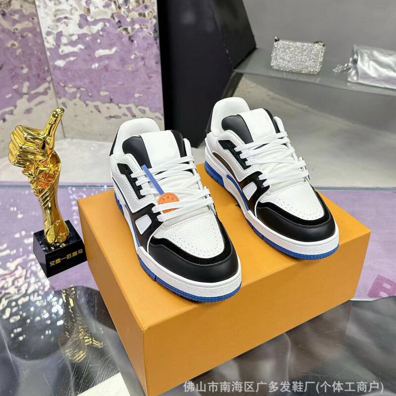 Guangzhou Shoe Factory L's New Cement Color Matching Cowhide Sneakers for Women, Versatile Genuine Leather Couple's Sports and Casual Shoes for Men