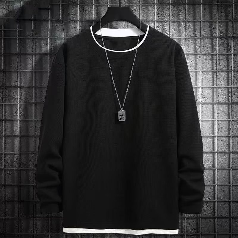 Crew neck faux two-piece sweatshirt, loose fit, new autumn/winter 2024 style, patchwork men's long-sleeved top
