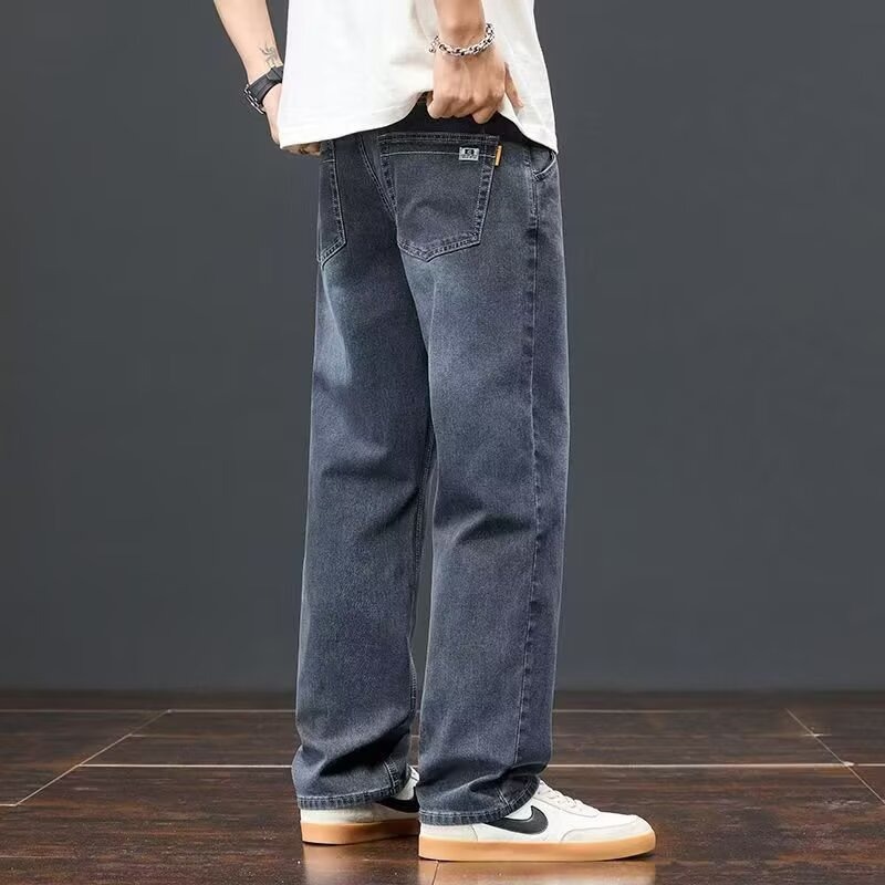 Camisas de menos ropa de otoño nuevos jeans grises para hombres pantalones rectos sueltos para hombres pantalones elásticos de moda de otoño