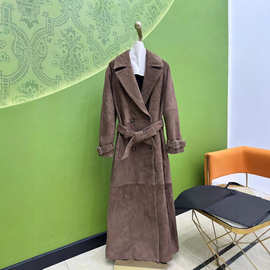 25女新进口混种羊麂皮外套上衣百搭显瘦风衣超长显瘦大衣收腰秋冬