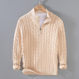 8509 New Autumn and Winter Half Turtleneck Thickeneded Thick Needle Men's Sweater Zipper Loose Pullover Knitted Sweater Jacket for Men