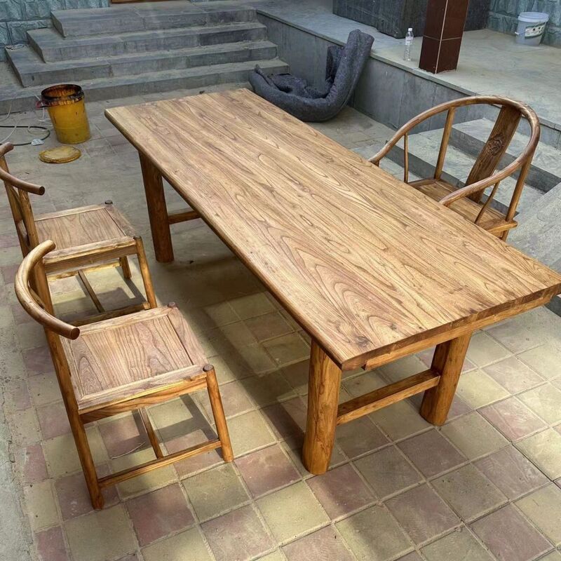 Northern Old Elm Wood Table Tea Table Solid Wood Table Bar Long Table Desk Dining Table Balcony Table Homestay Custom-Made