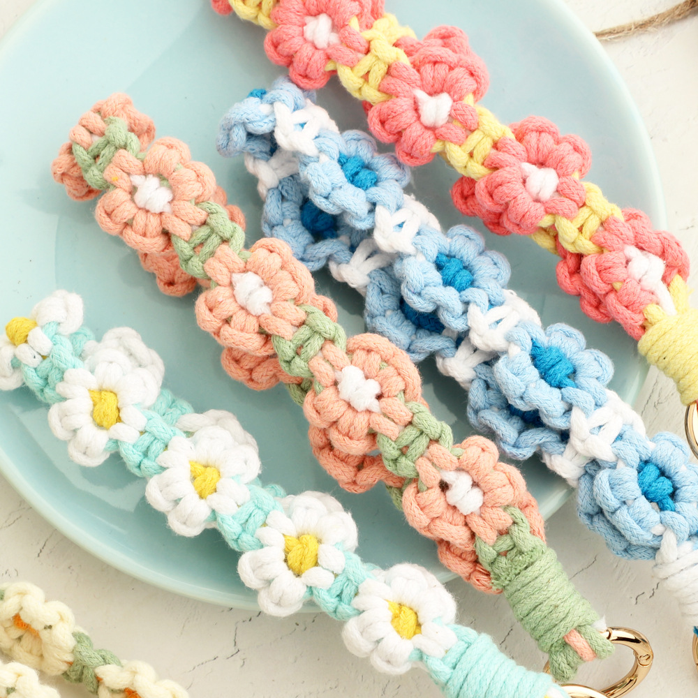 30g Weight Bag Pendant, Keychain Classification 1 Piece Quantity Daily Occasion Cotton Material Flower Pattern Knitting Design Cute Style 1 Piece Cute Flower Cotton Knitting Bag Pendant Keychain 8
