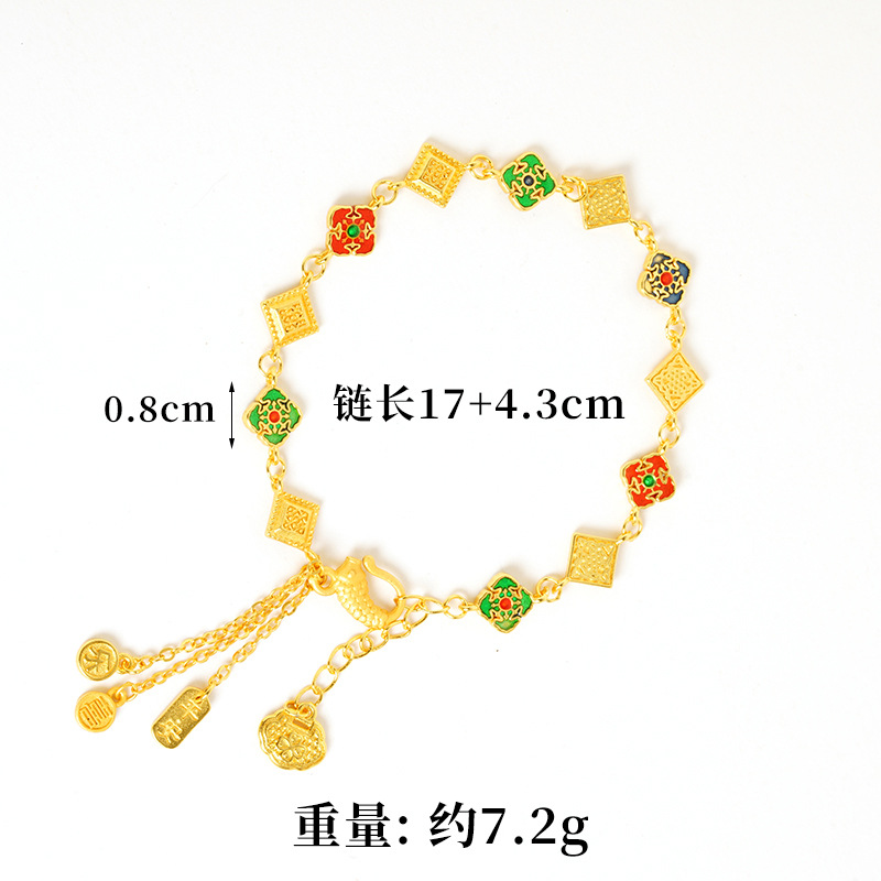 Brazalete de oro de arena de Vietnam nuevo estilo chino diamante esmalte Ping An feliz koi rosas joyerías de bloqueo fuente al por mayor