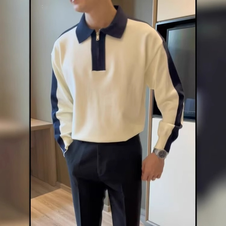 oversize Half Zipper Sweater Men's Spring and Autumn plus size Clothes Long Sleeve T-Shirt Polo Shirt Fashion Brand High-end