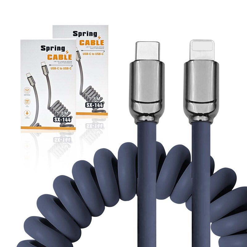 Pd60W 1.8m Elastic Spring Aluminum Data USB Cable C to 8Pin Fast Charging Cable Suitable for iPhone