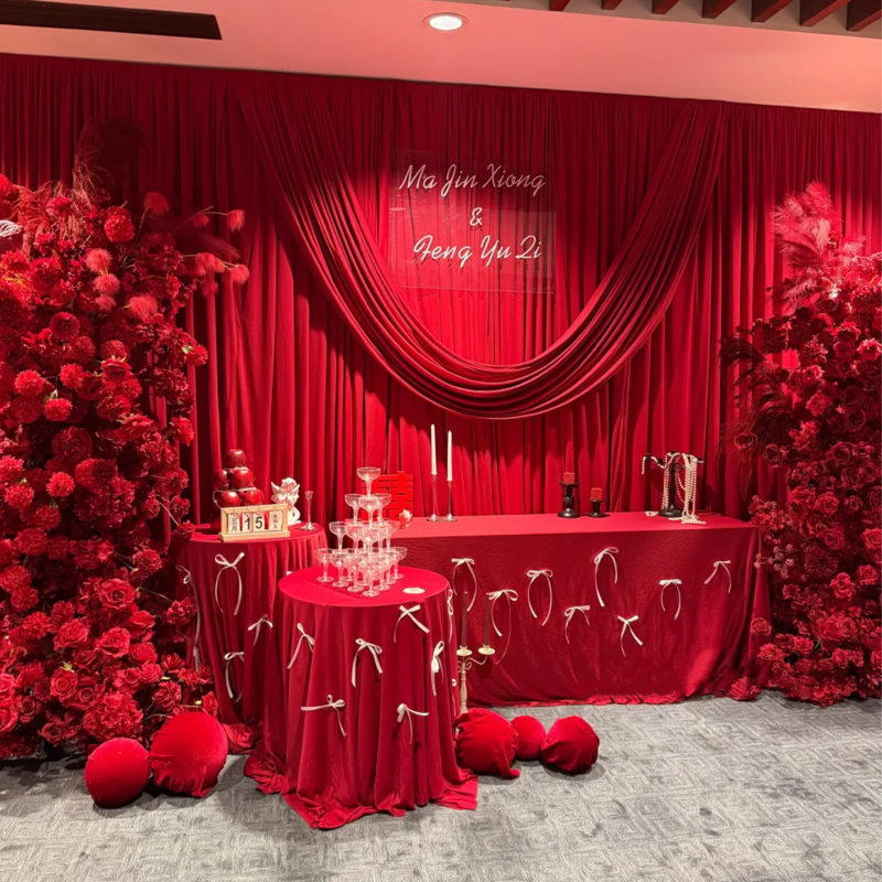 Burgundy milk silk stretch fabric wedding ceiling drapery, wedding stage backdrop curtain, manufacturer's stock wholesale Burgundy milk silk stretch fabric wedding ceiling drapery, wedding stage backdrop curtain, manufacturer's stock wholesale
