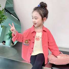 女童衬衫长袖春秋款中小童韩版灯芯绒衬衣时髦儿童秋装上身外套6