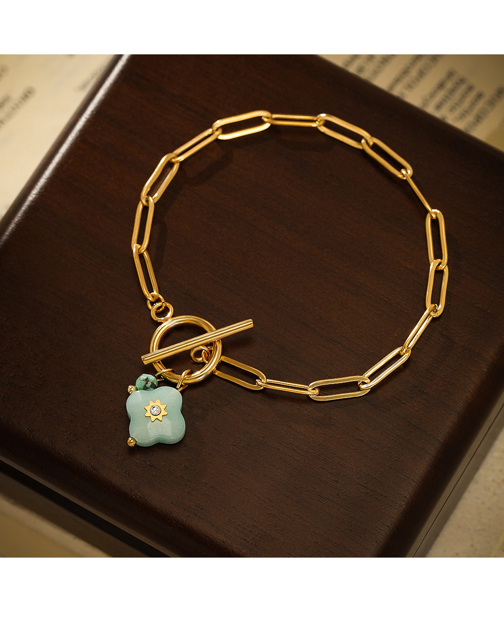 Fashion Flower Stainless Steel Inlay Natural Stone Bracelets