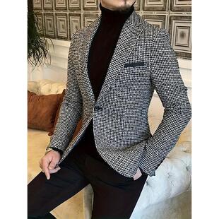 F 94926 Plaid Double-breasted Blazer �����p�ſ����b�W���¿�