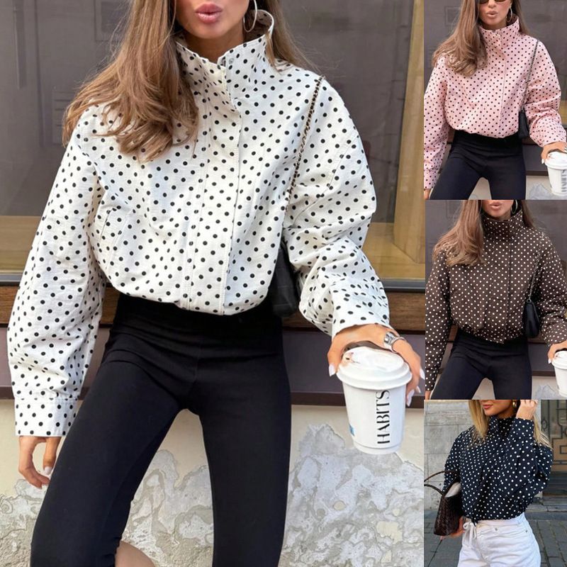 2026 European and American women's fashion: Amazon TK's new autumn collection features stylish polka-dot long-sleeved, loose-fitting jackets with pockets 2026 European and American women's fashion: Amazon TK's new autumn collection features stylish polka-dot long-sleeved, loose-fitting jackets with pockets