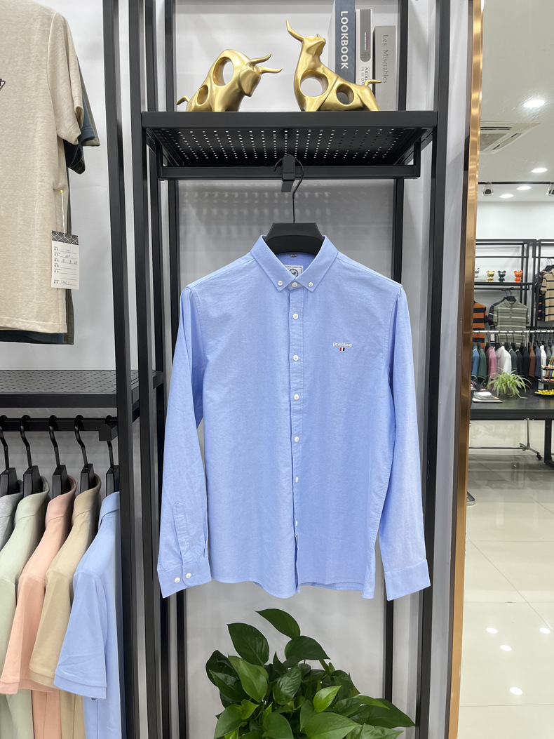 Men's Long-sleeve Embroidered Shirt Solid Colour Casual Autumn Top_voghion.com