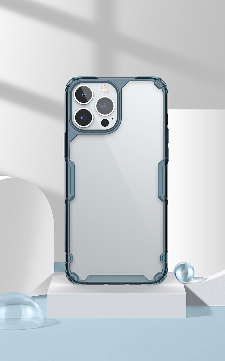 Ốp lưng trong suốt cứng mềm chống rơi cho iPhone 15 Pro Max — Màu xanh lam chi tiết 14