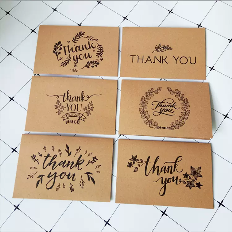 复古牛皮纸感谢卡定制，创意清新thank you卡片商务礼品卡片批发