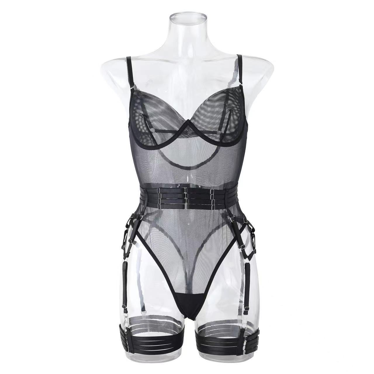 Women’s Lace Bodysuit with Waist Cincher, Leg Loops and Gloves — detail image 13