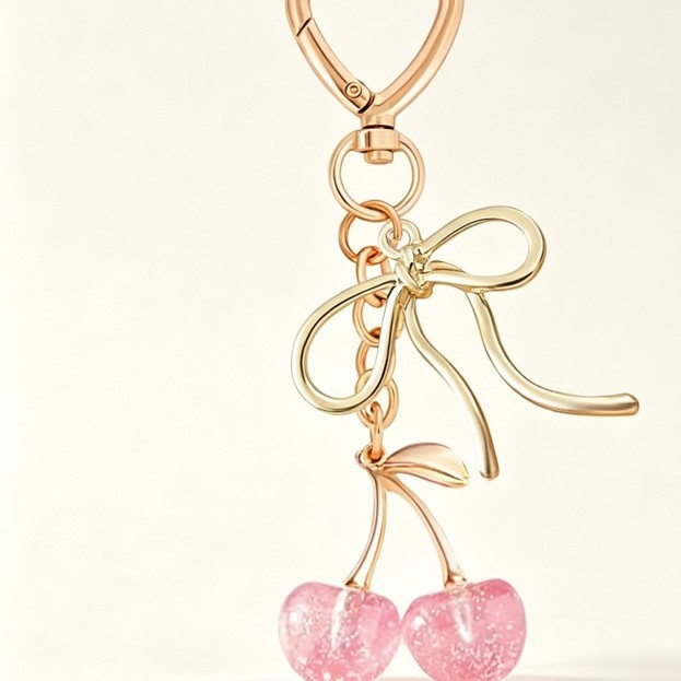 Amazon Best-Selling New Bowknot Cherry Keychain Alloy Cute and Playful Keyring Bag Pendant Wholesale