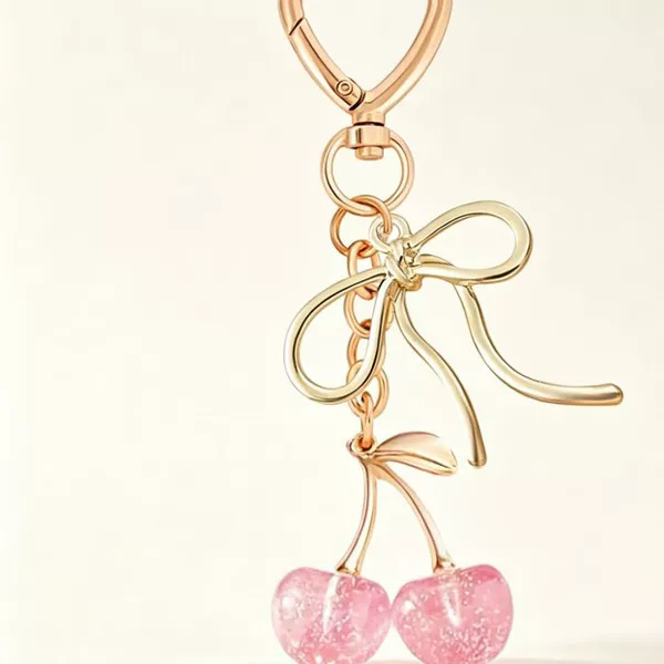 Amazon Best-Selling New Bowknot Cherry Keychain Alloy Cute and Playful Keyring Bag Pendant Wholesale