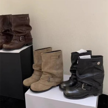 复古堆堆马丁靴女鞋2025秋冬季新款女款高级感增高西部牛仔皮靴子