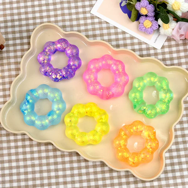 Cross-Border Popular Gold Powder Bracelet, Squeeze Tpr Soft Gel Maltose Bracelet, Creative Stress Relief Toy, Glitter Donut