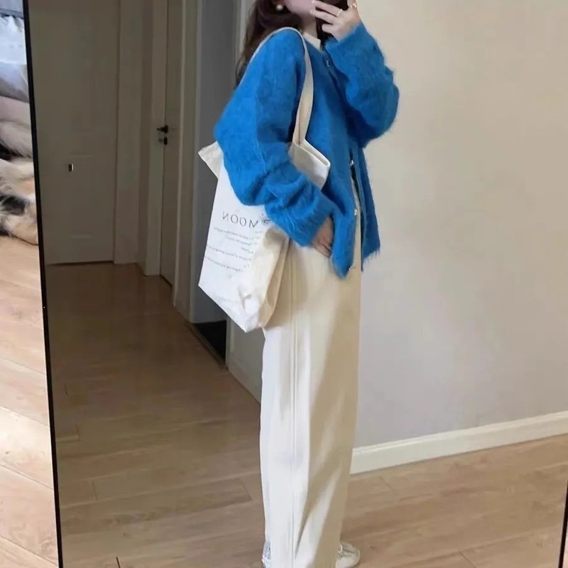 工厂批发韩版高级感软糯克莱因蓝色针织开衫机能风辣妹长袖时尚毛|undefined