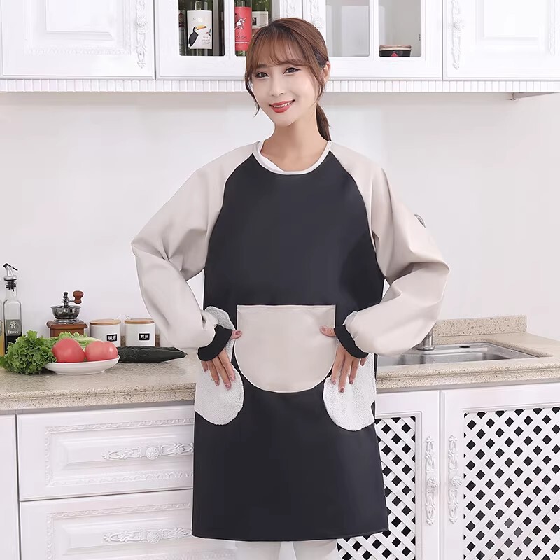 Fashionable Apron for Women, Cute Japanese and Korean Style, Long-Sleeved Household Kitchen Smock for Adults, Waterproof and Oil-Proof Work Apron for Men, with Printed Text Fashionable Apron for Women, Cute Japanese and Korean Style, Long-Sleeved Household Kitchen Smock for Adults, Waterproof and Oil-Proof Work Apron for Men, with Printed Text