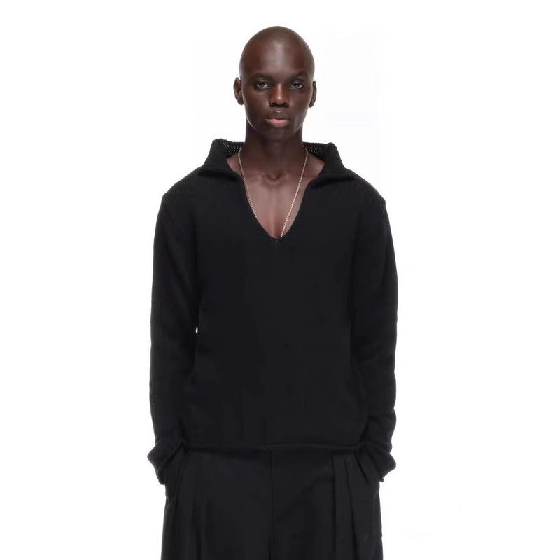 High Version No Faith Studios25Fw Autumn and Winter New Black and White V Neck Trendy Men's and Women's Old Money Style Sweaters