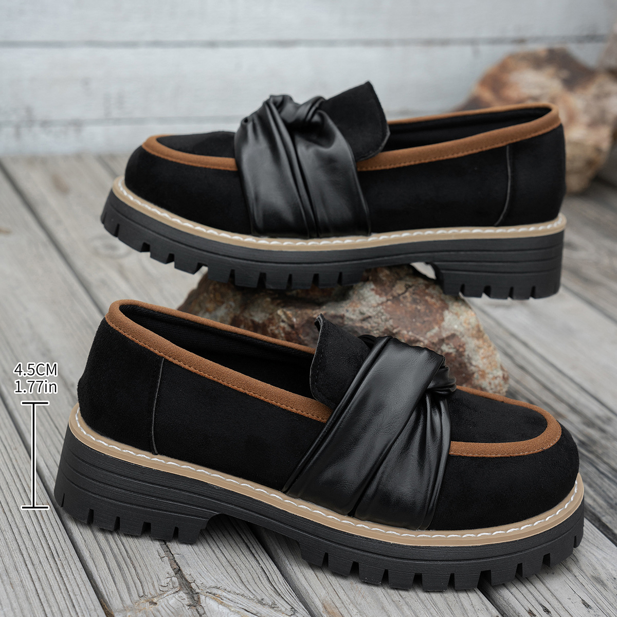 Britische Damen-Plateau-Loafer mit gedrehtem Schaft, niedrige Passform, neue modische Frühlingsschuhe_voghion.com