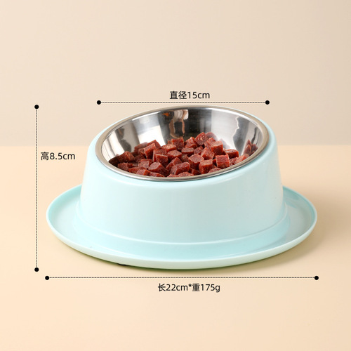 New slanted anti-ant hat bowl 2-in-1 single bowl stainless steel anti-slip neck protection cat food bowl cat bowl