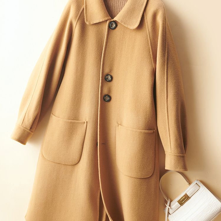 Demi-season long fashionable double-sided woolen woolen coat