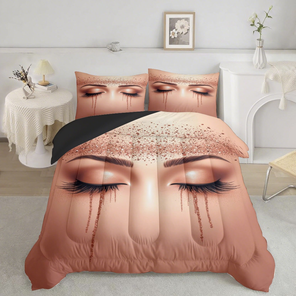 TEMU / JIT nuevo producto abstracto encantador pestañas impresión digital 3D 180gms funda de almohada set de ropa de cama