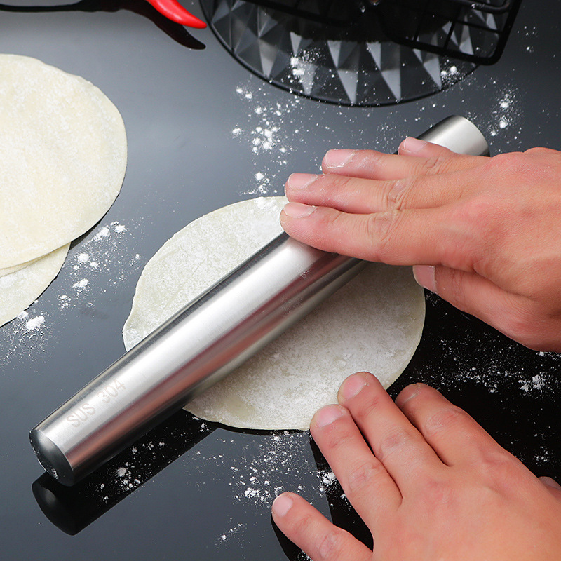 304 rodillo de acero inoxidable cocina hogar masa palo dumpling piel pizza masa palo harina palo herramienta para hornear