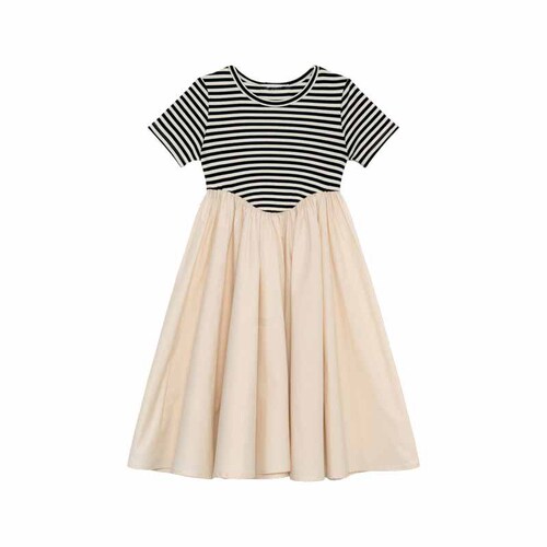 Girls dress summer new black and white striped splicing short-sleeved princess dress for children and middle-aged children