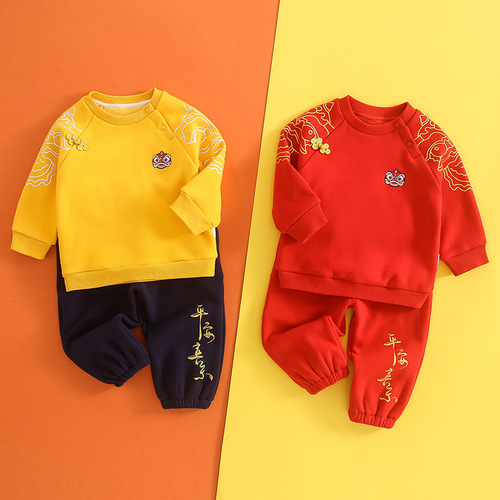 New velvet winter suit tops and pants baby Chinese style Tang suit New Year's greetings birthday catch Zhou Guochao 6222
