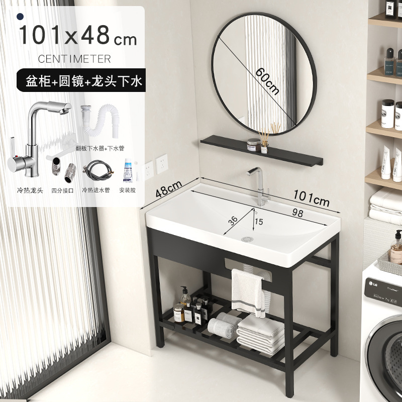 101x48cm soporte cuenca + agua + grifo + espejo redondo