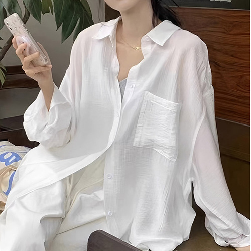 Black and White Loose Overlay Tencel Sun Protective Shirt for Women - Summer Thin Version Open Cardigan Air Conditioning Shirt Thin Covering Top