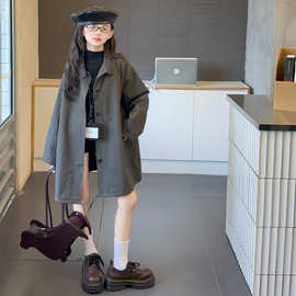 女童秋装外套2025新款大童中长款风衣学生洋气儿童春秋季上衣服