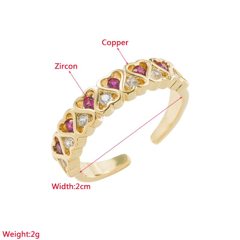 Mode Herzform Kupfer Offener Ring Überzug Zirkon Kupfer Ringe 1 Stück display picture 1
