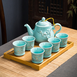 手工描金 景德镇陶瓷茶具套装家用功夫茶现代简约泡茶提梁壶茶杯