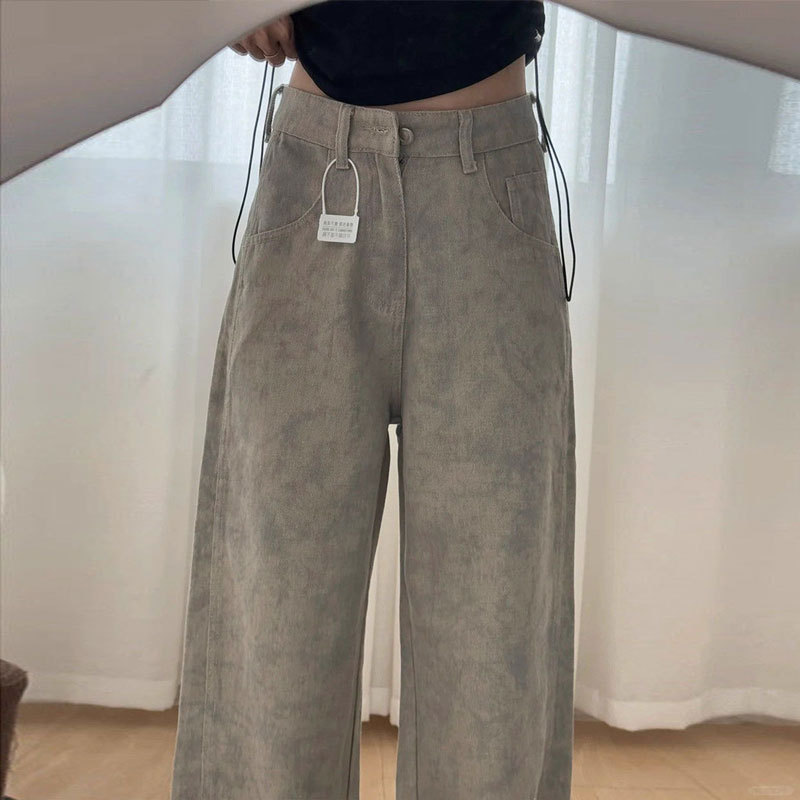 扎染美式高腰阔腿牛仔裤女秋季2025大码胖mm小众设计感直筒拖地裤|undefined
