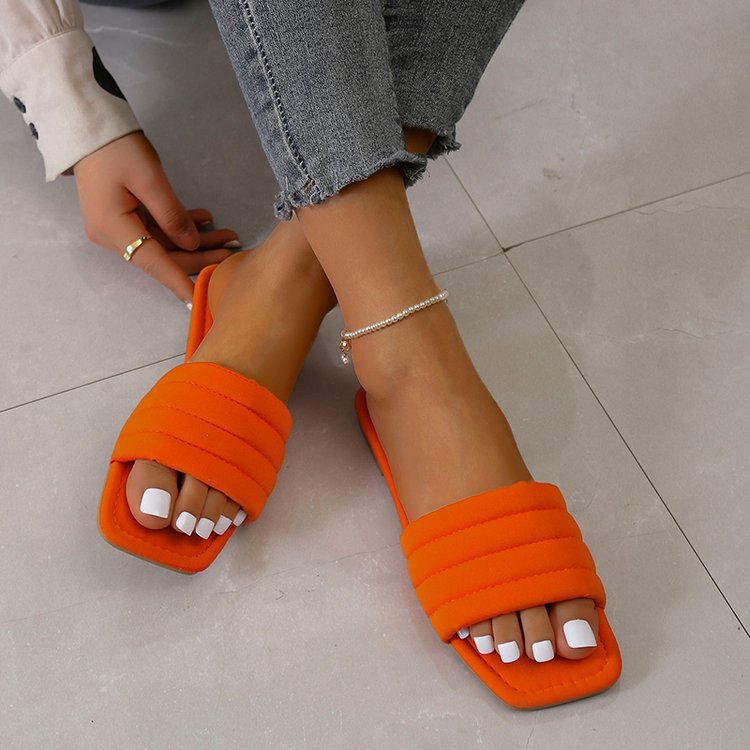 Women's Ladies Slides Indoor Leather Fabric Waterproof Non-Slip Flip Flops_voghion.com