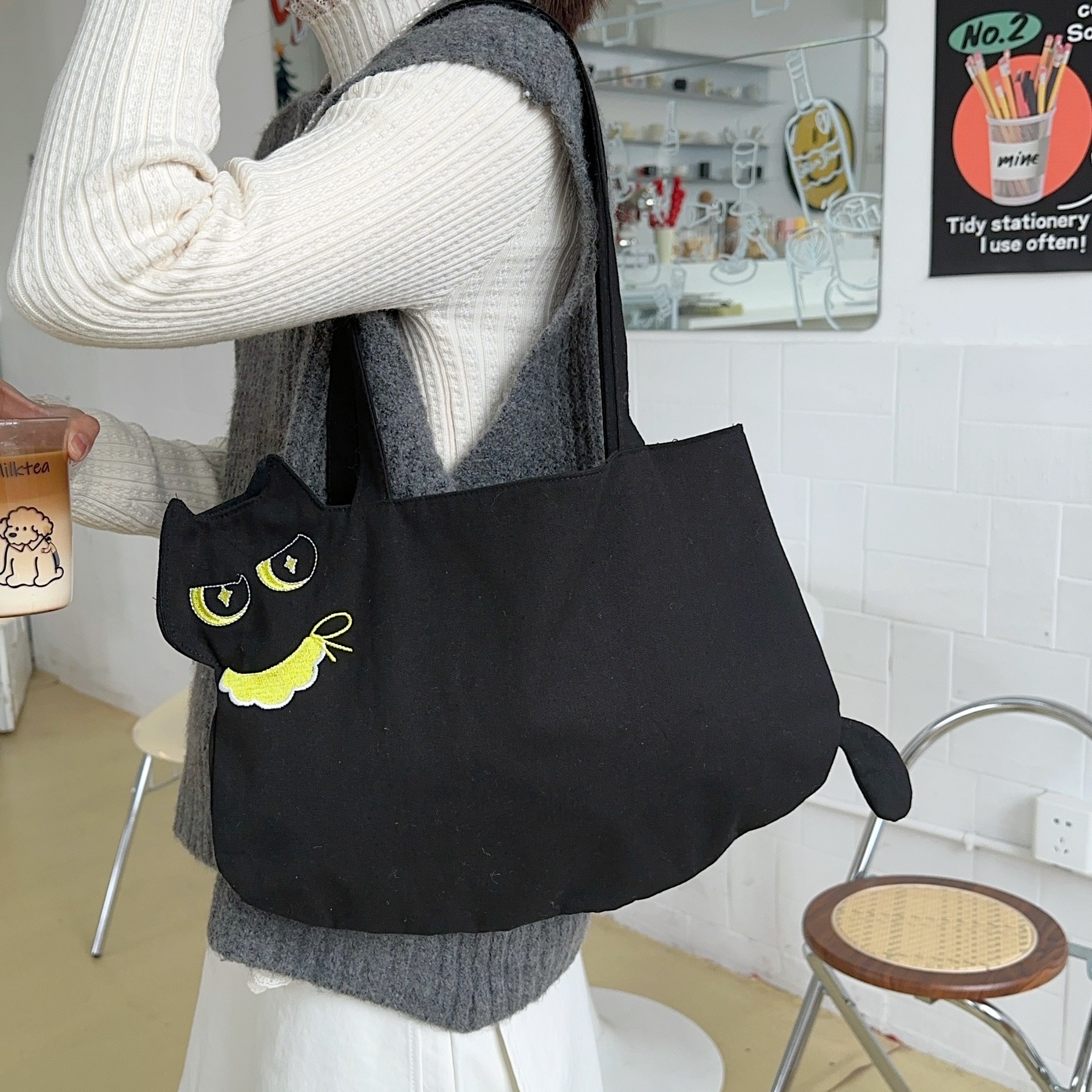 Women's Canvas Cat Cute Square Open Tote Bag display picture 21