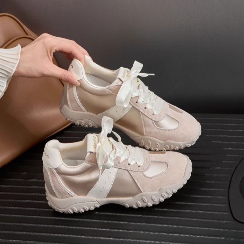 7cm Height-Increasing Ballet Training Shoes for Women 2025 Summer New Satin Genuine Leather Thick-Soled Sports Casual Shoes
