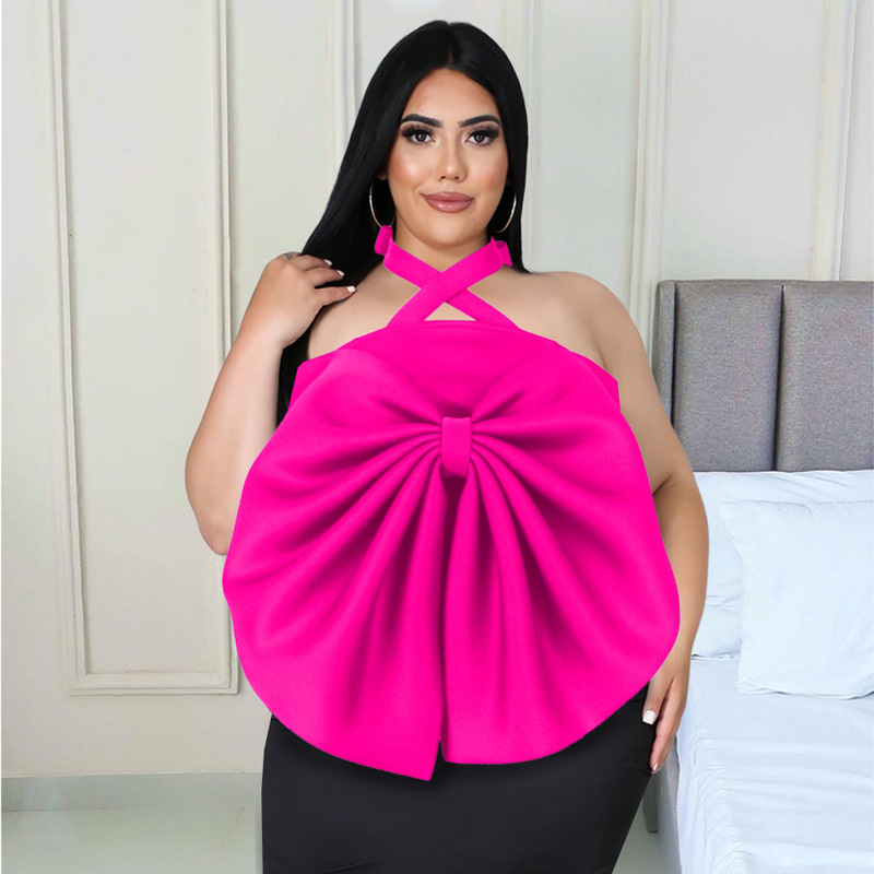 Large Size Women's Clothing Design Sense Niche Hanging Neck Strap Backless Tube Top Shirt Bow Sleeveless Top Women's Tops Large Size Women's Clothing Design Sense Niche Hanging Neck Strap Backless Tube Top Shirt Bow Sleeveless Top Women's Tops