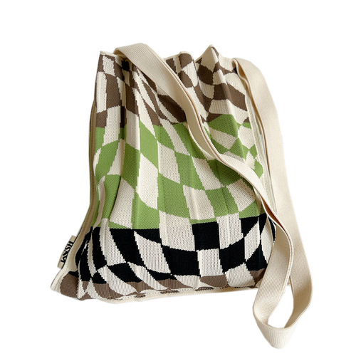 ins organ cross-body bag pleated foldable knitted shopping bag shoulder bag fashion niche design bag Korea
